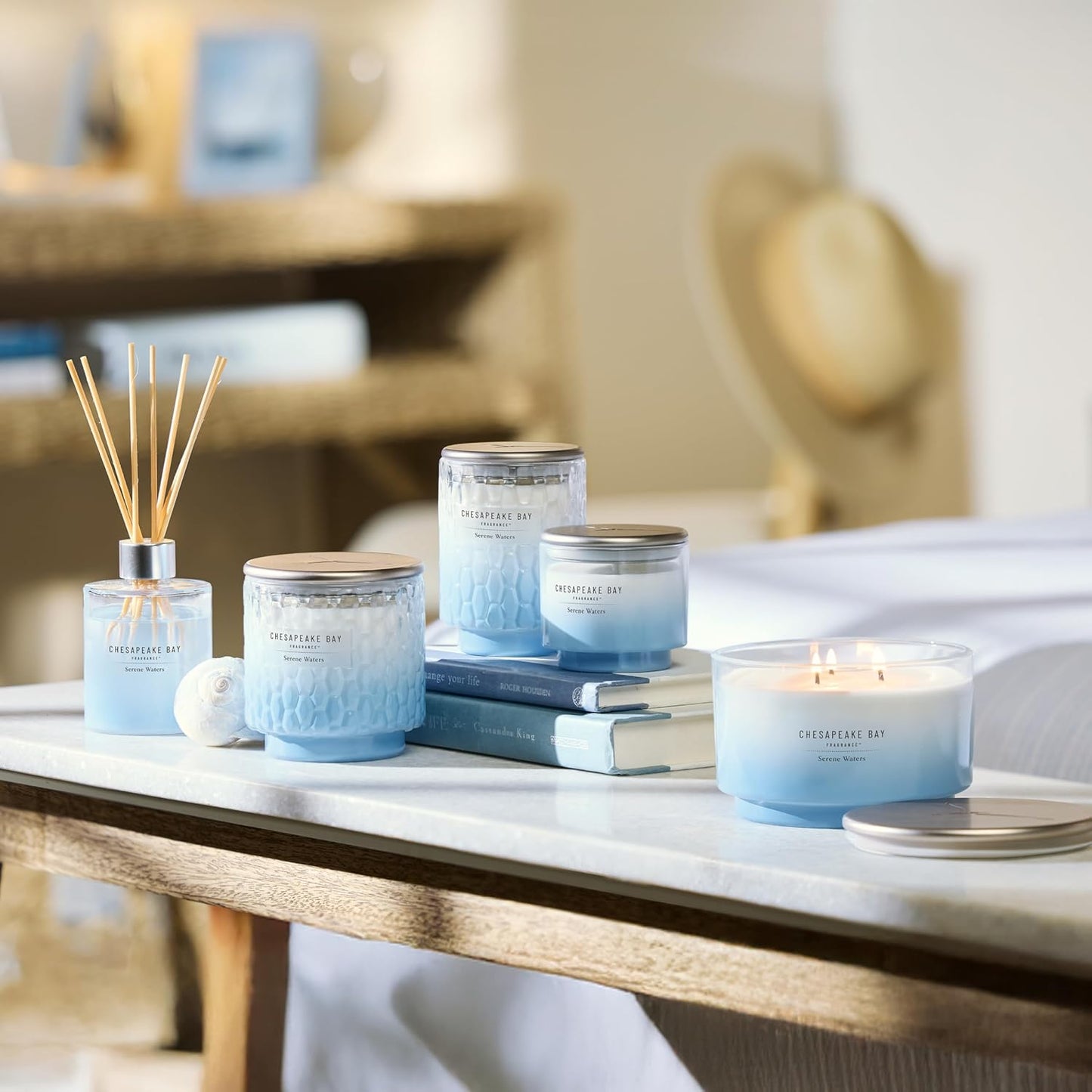 Chesapeake Bay, 14.5oz Serene Waters Scented Candle, Mood Evoking Fragrance, Sea Glass-Inspired Jar, Premium Soy Blend Wax with Essential Oils, Coastal Fragrance for Home Décor or Gifting
