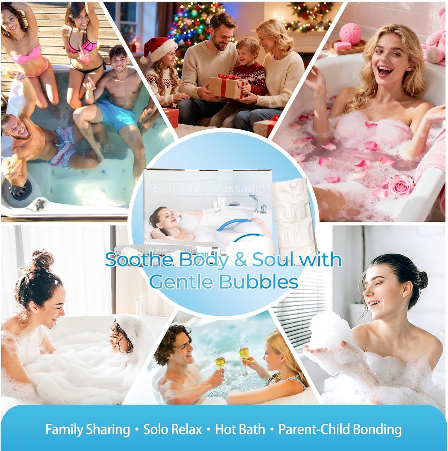 Portable Spa Bubble Bath Mat, Bathtub Massager Mat with Waterproof and Non-Slip Functions, Multi-Intensity Remote, Electric Air Pump, Strong Suction Cups, Full-Body Bubble Spa Experience at Home.