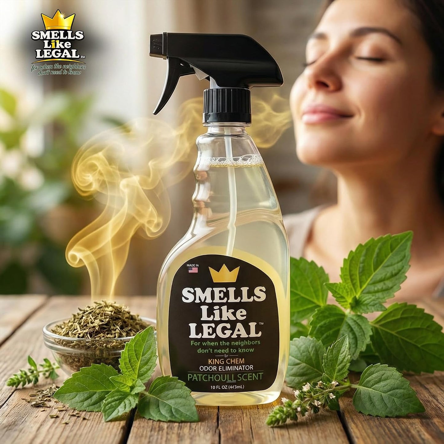Smells Like Legal™ Patchouli Odor Eliminator Spray – Powerful Commercial-Grade – Eliminates Smoke, Pet & Food Odors at source – Fabric-Safe, Non-Staining – Biodegradable Air & Fabric Freshener – 16 oz