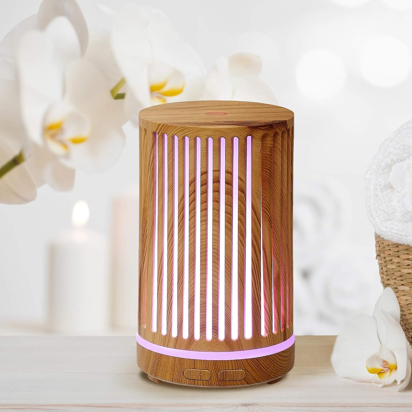AROMAR Ultrasonic Oil Diffuser and Cool Mist Humidifier for Aromatherapy Essential Oils with 7 LED Colors and Auto Shut-Off for Home and Office, 100 ml (Zen Birch)