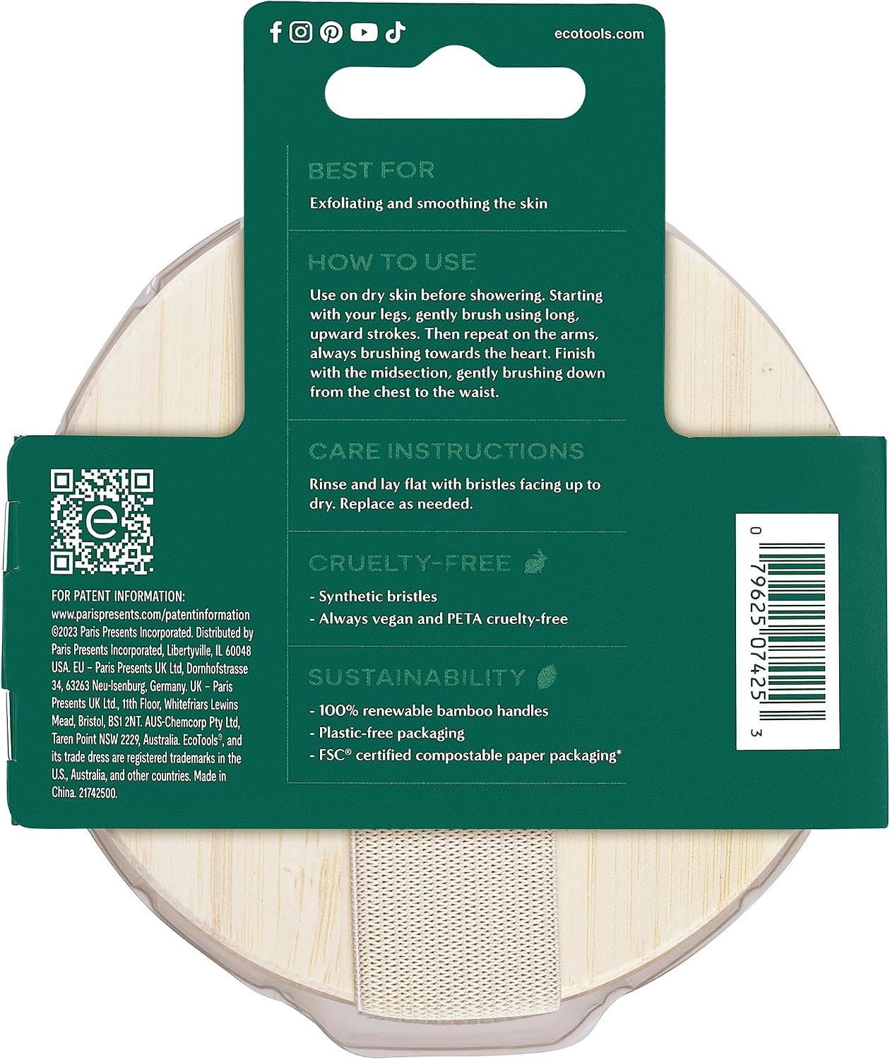 EcoTools Dry Body Brush 4-Pack – Exfoliating Body Scrubber for Dead Skin Removal, Cellulite Massage, Circulation