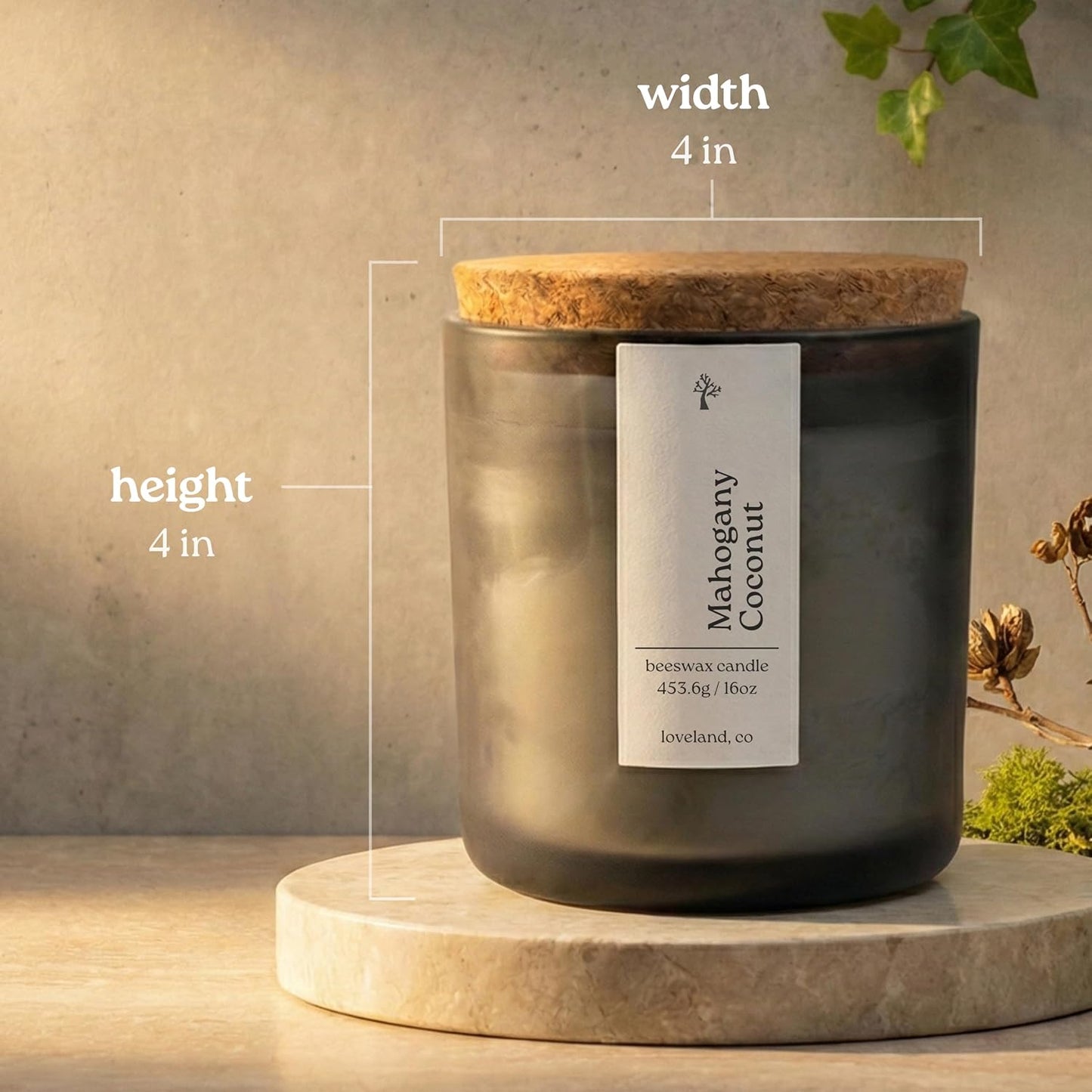 Aspen & Oak Luxury Beeswax Candle, 16oz | Long Burning Pure Beeswax Candles, Non Toxic, Natural, Clean, Essential Oil Scented Organic Candles, Home Decor & Gifts (Mahogany Coconut)