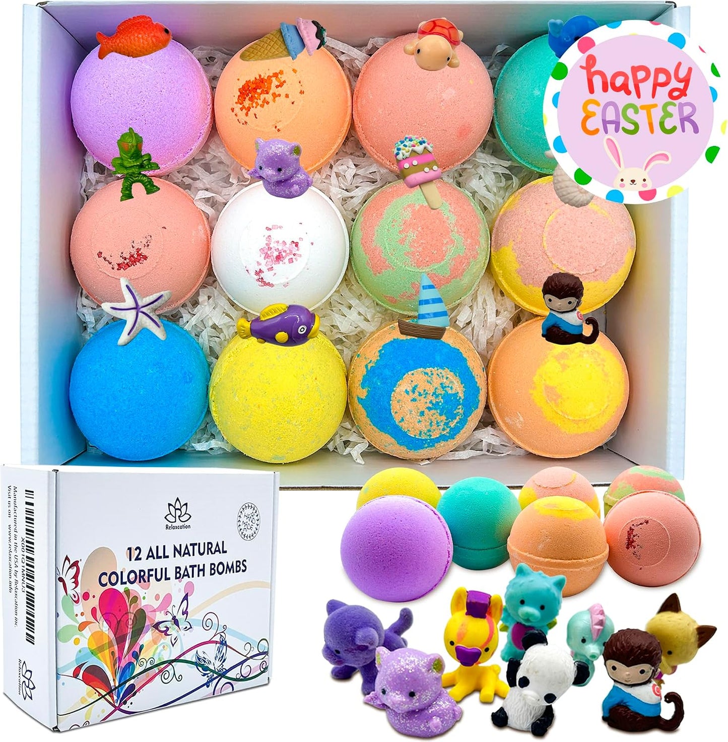 12 Bath Bombs for Kids with Surprise Toys Inside - Handmade in The USA from Natural Safe Ingredients for Sensitive Skin - 12 Different Scents with 12 Toys Inside- Gift for Girls and Boys
