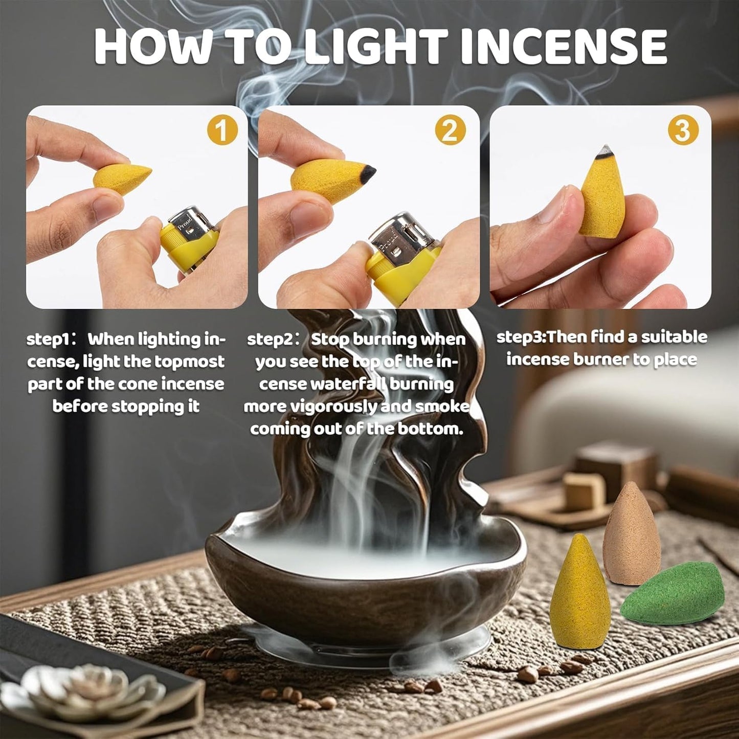 108 PCS Backflow Incense Cones for Waterfall - Waterfall Scented Cone Incense Backflow Smoke Burning Inscents-Cones Bulk 6 Different Scented Incense Cone Match Waterfall Incense Burner Exclude