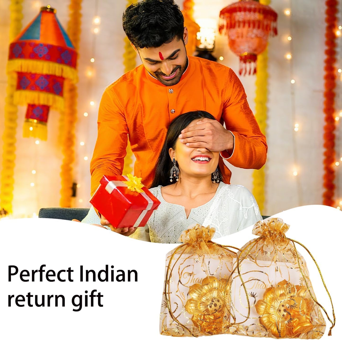 120 Pack Diwali Gifts Bulk with 30 Lotus Incense Holders, 30 Mini Golden Ganesha Ornaments, Organza Bags & Thank You Cards – Indian Return Gifts for Pooja, Festivals & Celebrations (Golden Set) (30)
