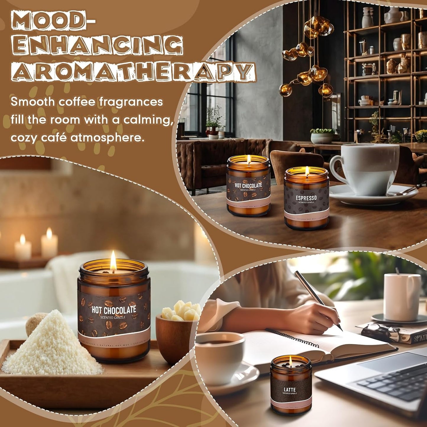 Fullhawl 3 Pack Coffee Scented Candles Gifts Set 7oz Soy Wax Espresso Latte Hot Cocoa Scents Jar Candles with Gift Boxes Long-Lasting Scents for Coffee Lovers Women and Men Home Fragrance Decoration