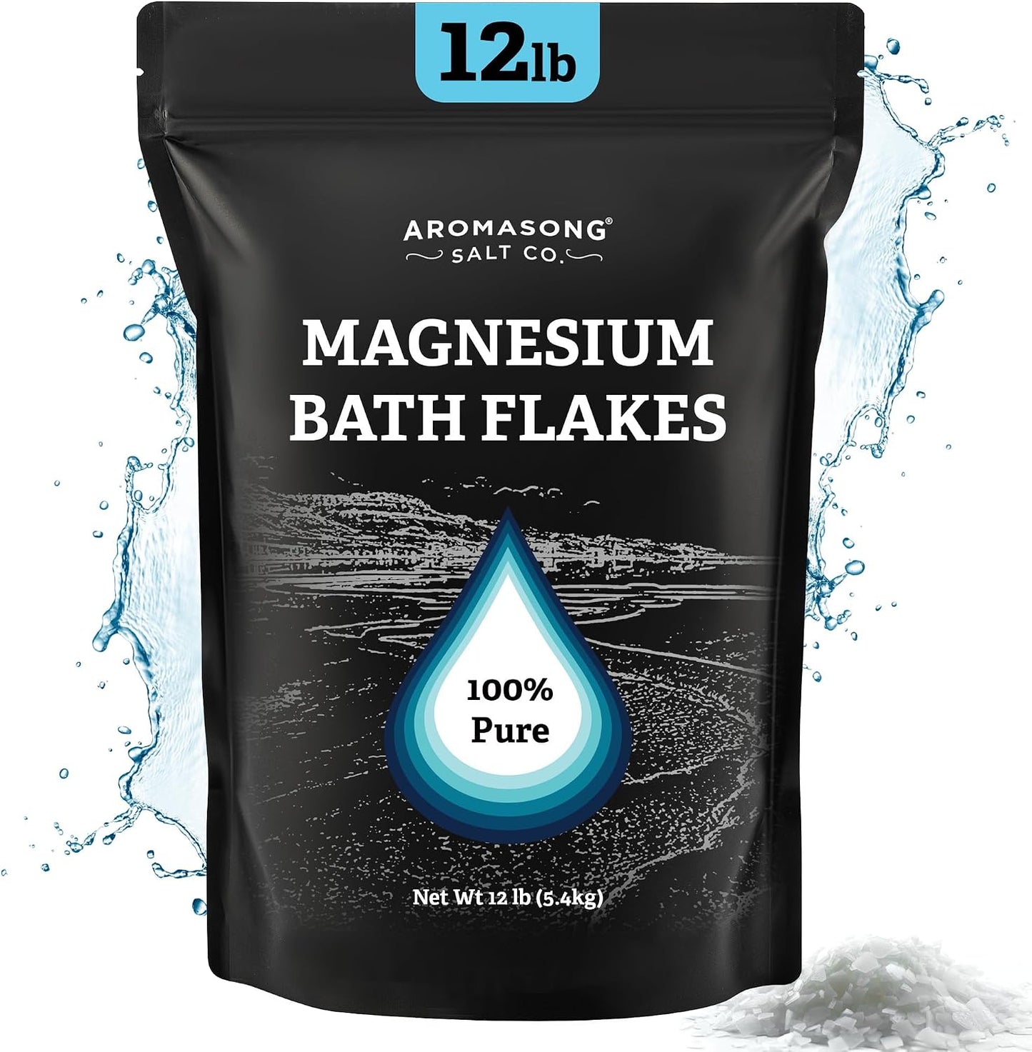 Aromasong Magnesium Flakes from The Dead Sea, 12 LB Resealable Black Bag - Muscle Relaxing Magnesium Chloride Bath Salts Soak for Headaches, Stress & Leg Discomfort