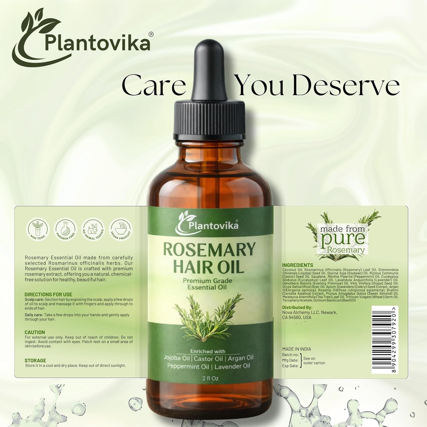 Rosemary Oil for Hair Growth - Hair Growth Oil with Jojoba, Castor, Argan, Peppermint & Lavender | Scalp & Hair Strengthening Treatment for Women & Men (2 Fl Oz)