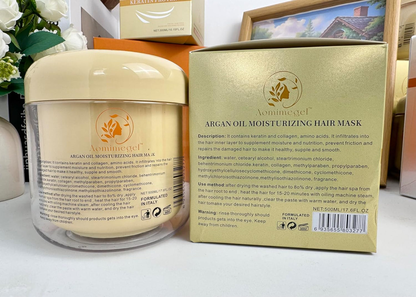 Collagen Hair Mask,Deep Repair Conditioning Argan Oil Hair Mask for Damaged Hair Treatment, Deep Conditioner Hydrating Hair Masque for All Hair Types 16.9 oz 500ml