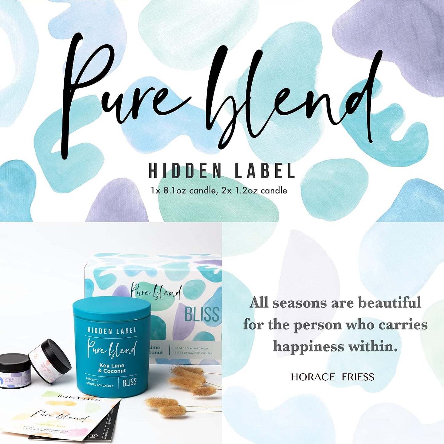Hidden Label Scented Candles, Key Lime & Coconut Large Candle 14oz 2 Wick, Pure Blend Collection Soy Candles for Home, Gifts for Women