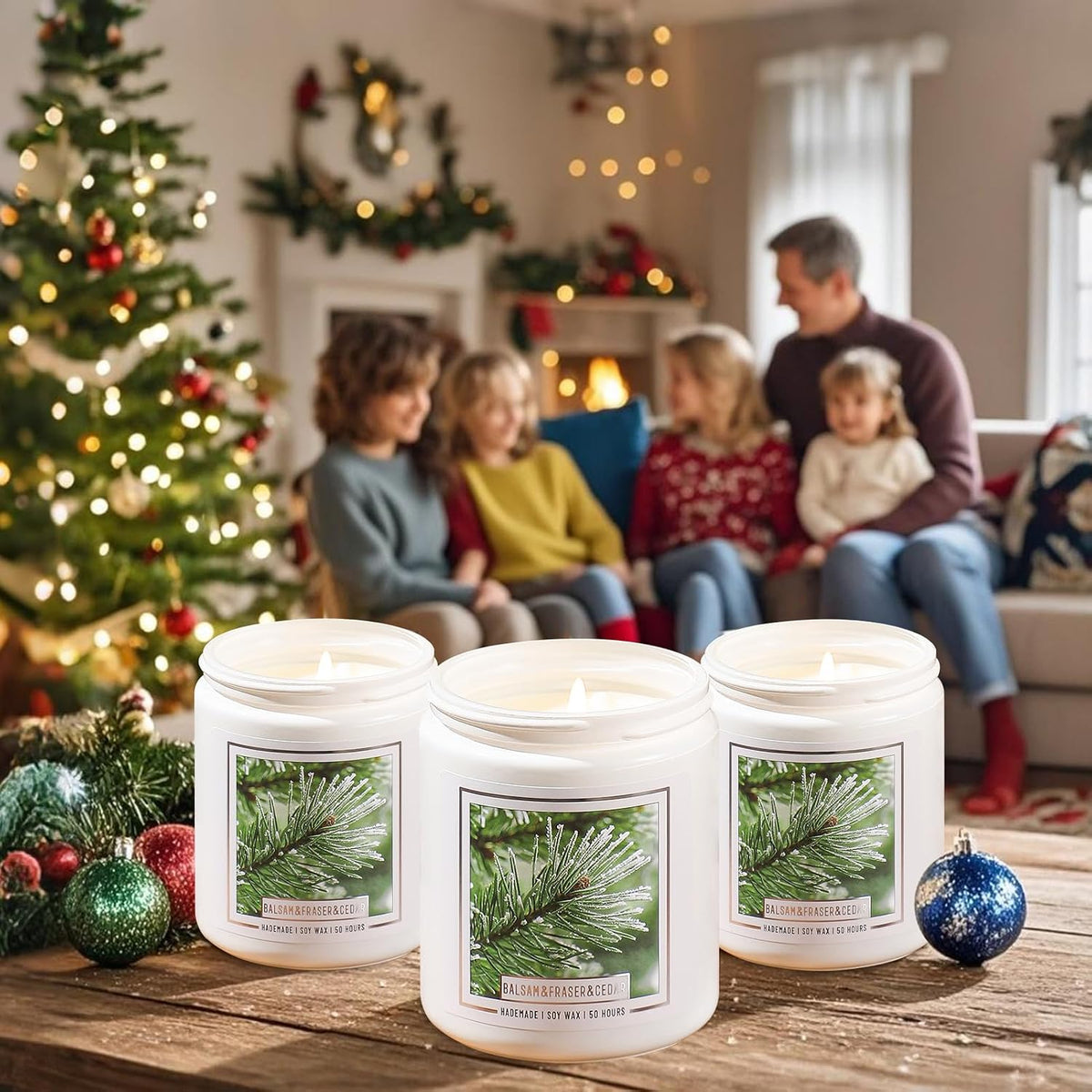 Homsolver 7OZ Balsam Fir Pine Candle, Christmas Scented Candles, Holiday Natural Soy Candles with 50 Hour Burn Time, Fir Cedar Tree Scent Gifts for Women Men, Wedding Favors for Guests, Souvenir Gifts