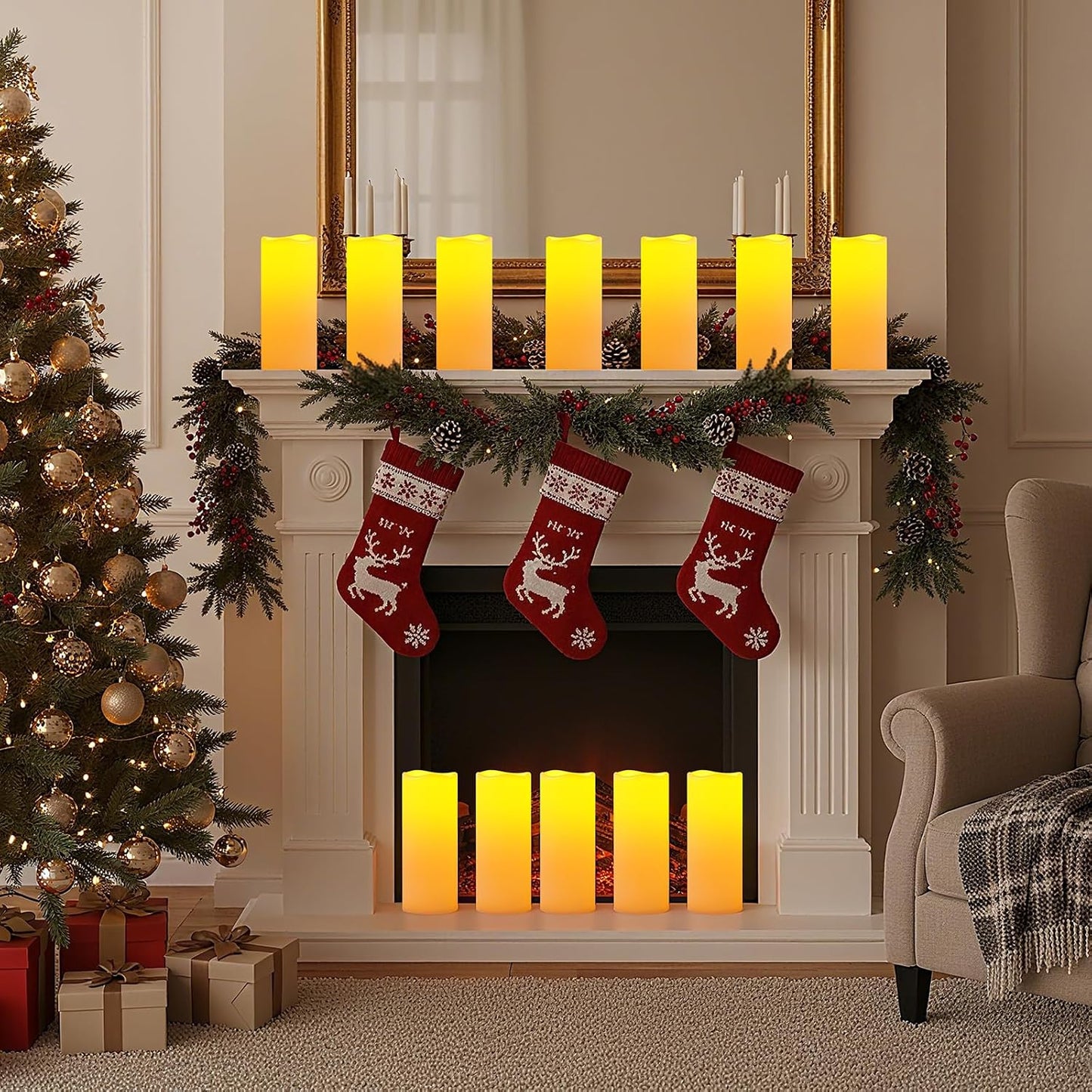 Amagic 2 Pack 10" x 4" Outdoor Plastic Electric flameless Candles with Remote Control and Timer, Battery Operated Flickering LED Pillar Fake Candle for Home, Wedding Decor, Ivory