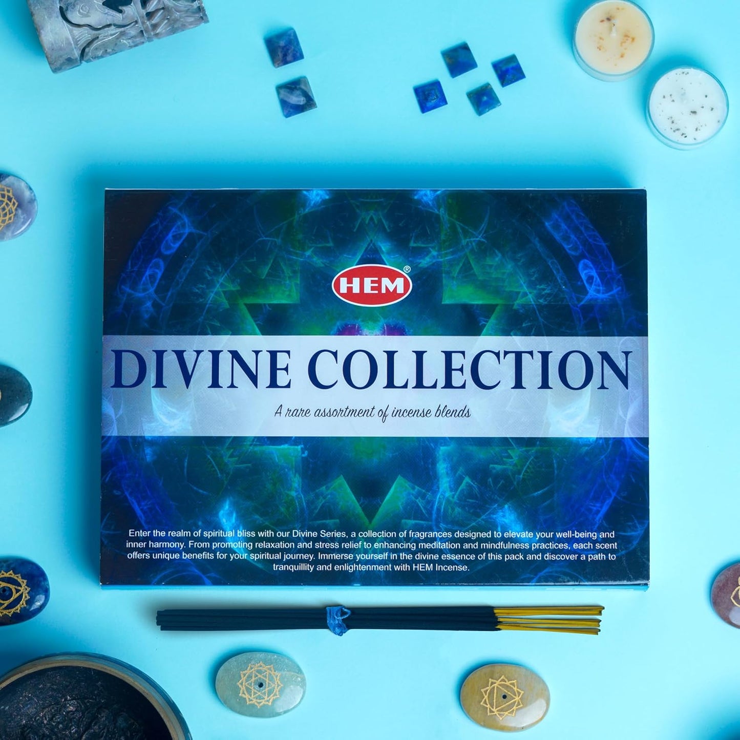 HEM Divine Collection Premium Incense Sticks Variety Pack - Organic, Non-Toxic, Divine Blessings & Harmony for Meditation, Healing, Power - Pack of 6, Total 120 Sticks