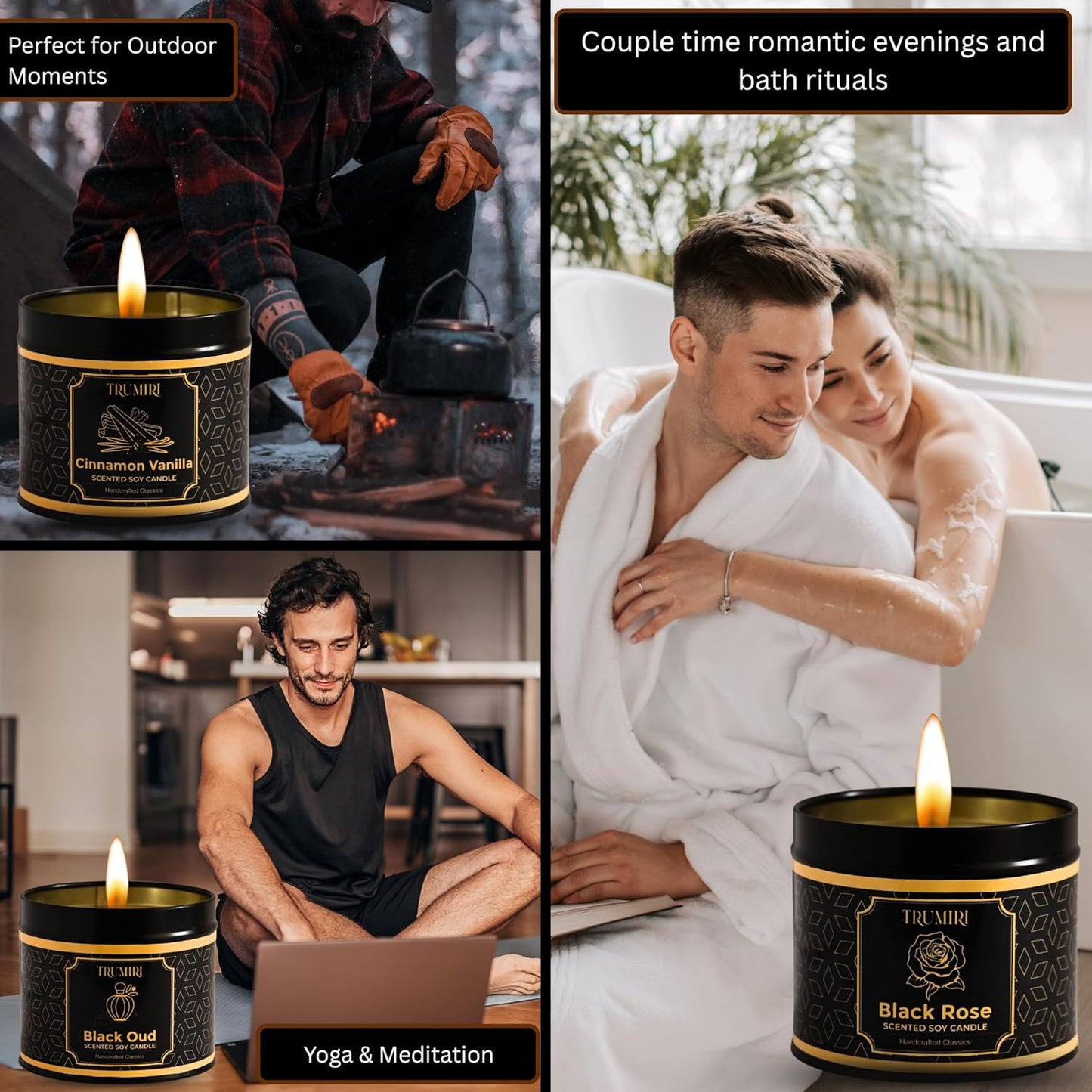 Candle Gift Set of 3 Sage Pine|Jasmine|Black Rose Strong Scented Soy Candels Natural Non Toxic Velas Aromáticas Favors for Women Coworkers Friends Guests Also for Fall Diwali Christmas Holidays