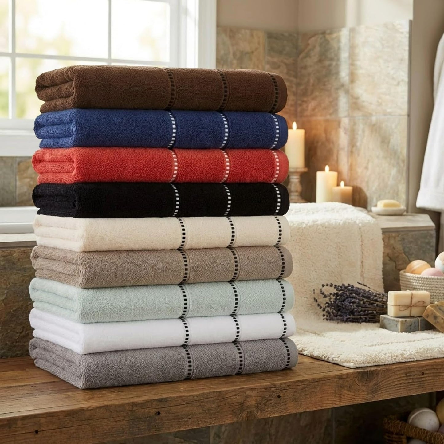Lavish Home 6 Piece Bathroom Towels Set - 525GSM 100% Cotton Bathroom Essentials - 2 Bath Sheets, 2 Hand Towels, and 2 Wash Cloths for Bath, Shower, Gym, Spa, and Dorm Room (Charcoal)