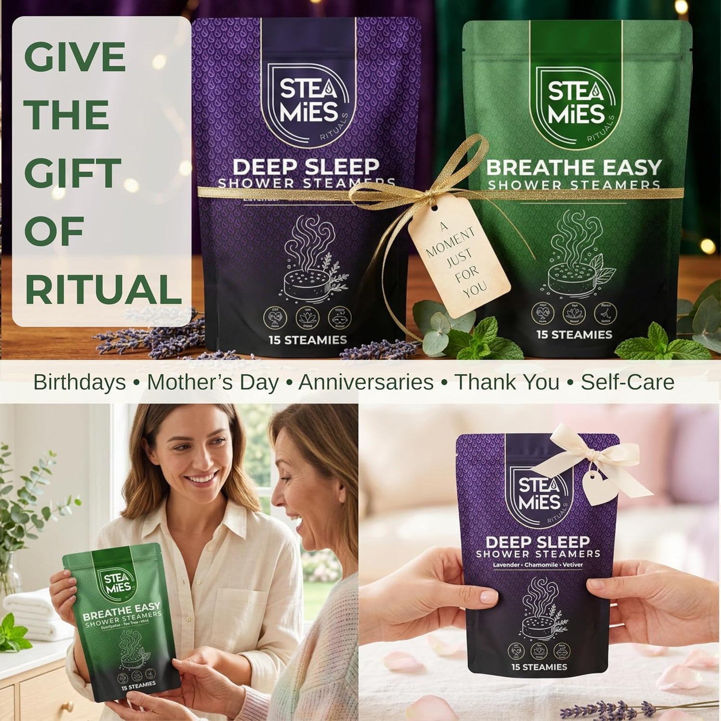 STEAMIES Eucalyptus Shower Steamers Aromatherapy Breathe Easy 15 Pack – Eucalyptus Shower Tablets with Peppermint & Tea Tree Essential Oils, Breathing Comfort, Congestion & Sinus Relief
