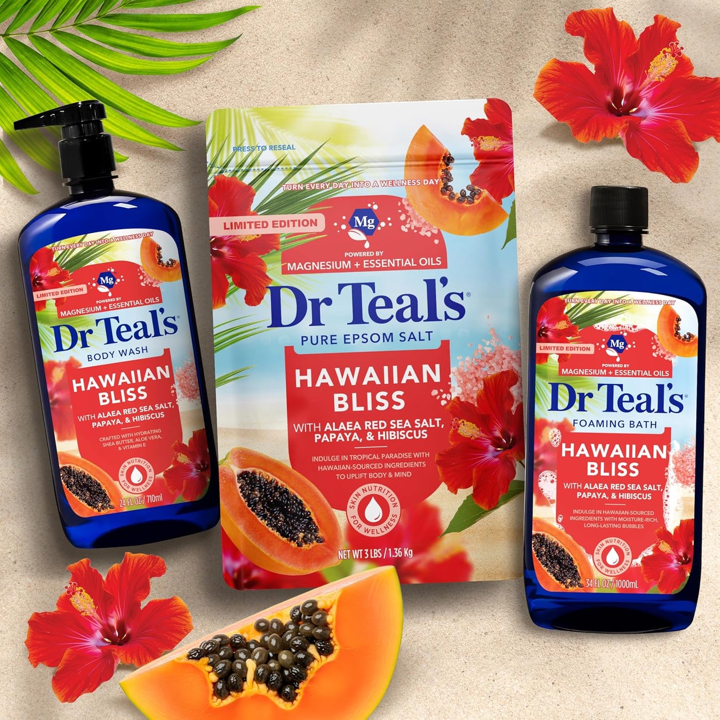 Dr Teal's Epsom Salt Magnesium Soak, Limited Edition Hawaiian Bliss, 3 lbs