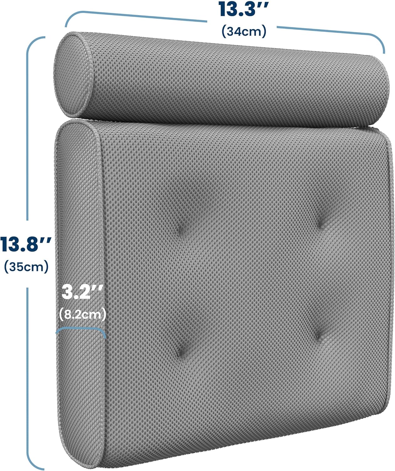 Everlasting Comfort Luxury Bath Pillows for Tub with Head and Neck Support - Non-Slip Bathtub Pillow with Suction Cups, Quick-Drying Mesh & Drying Hook - Jacuzzi & Spa Accessories for Women - Gray