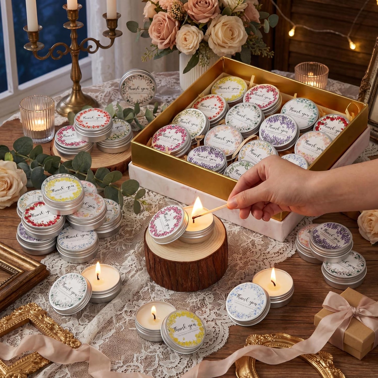 Nuanchu 50 Pcs Wedding Favors Candles Gifts for Guests Bridal Shower Party Favors 1 oz Thank You Small Tin Candle Bulk Aromatherapy Floral Scents for Wedding Celebration Bridesmaid Proposal Gift