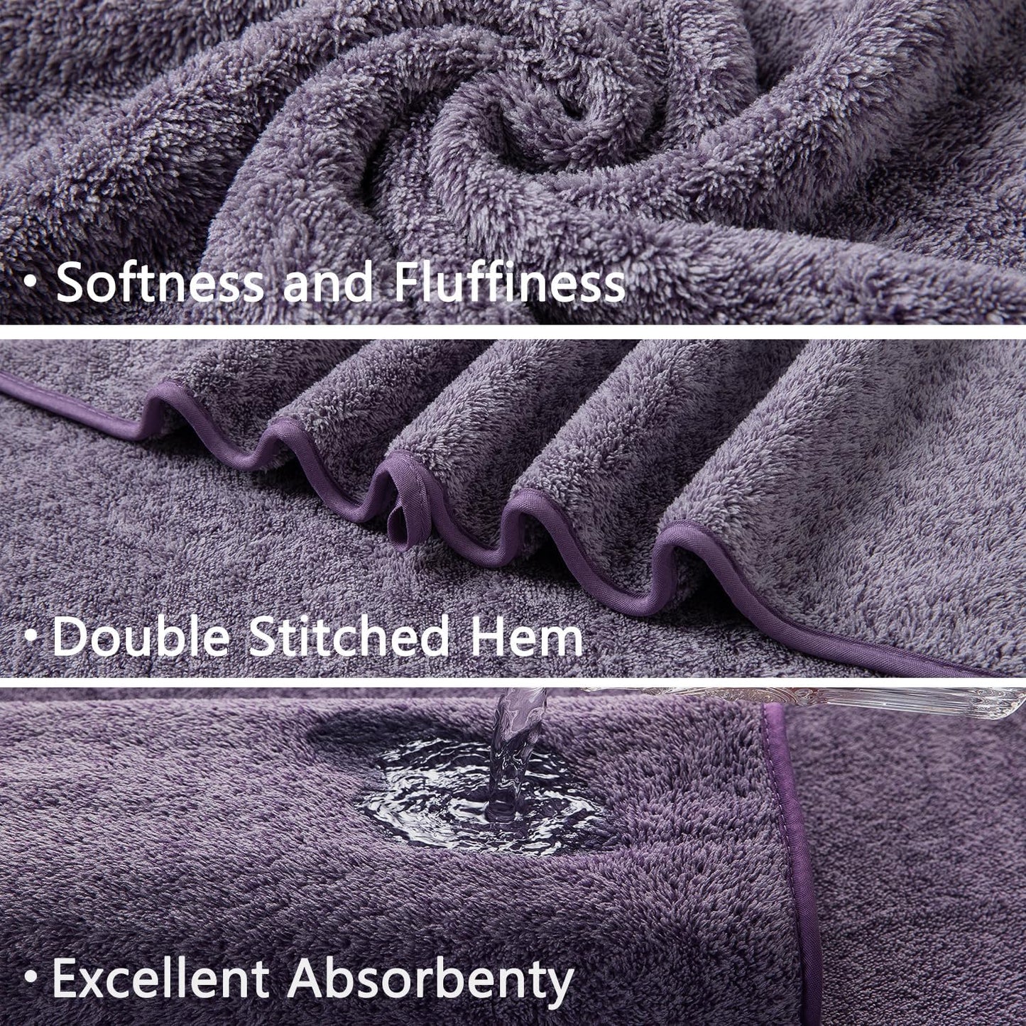 18 Piece Bath Towels Set,100% Microfiber Family Bathroom Towel with Hanging Loops-6 Bath Towels,6 Hand Towels,6 Washcloths,Quick Dry Highly Absorbent Shower Towel for Bathroom,Hotel,Spa-Dark Purple
