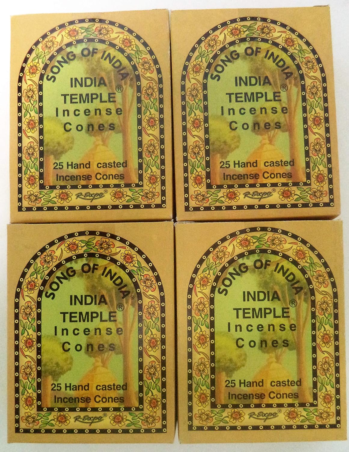 Song of India - India Temple Incense Cones. 4 x 25 = 100 Cones Total
