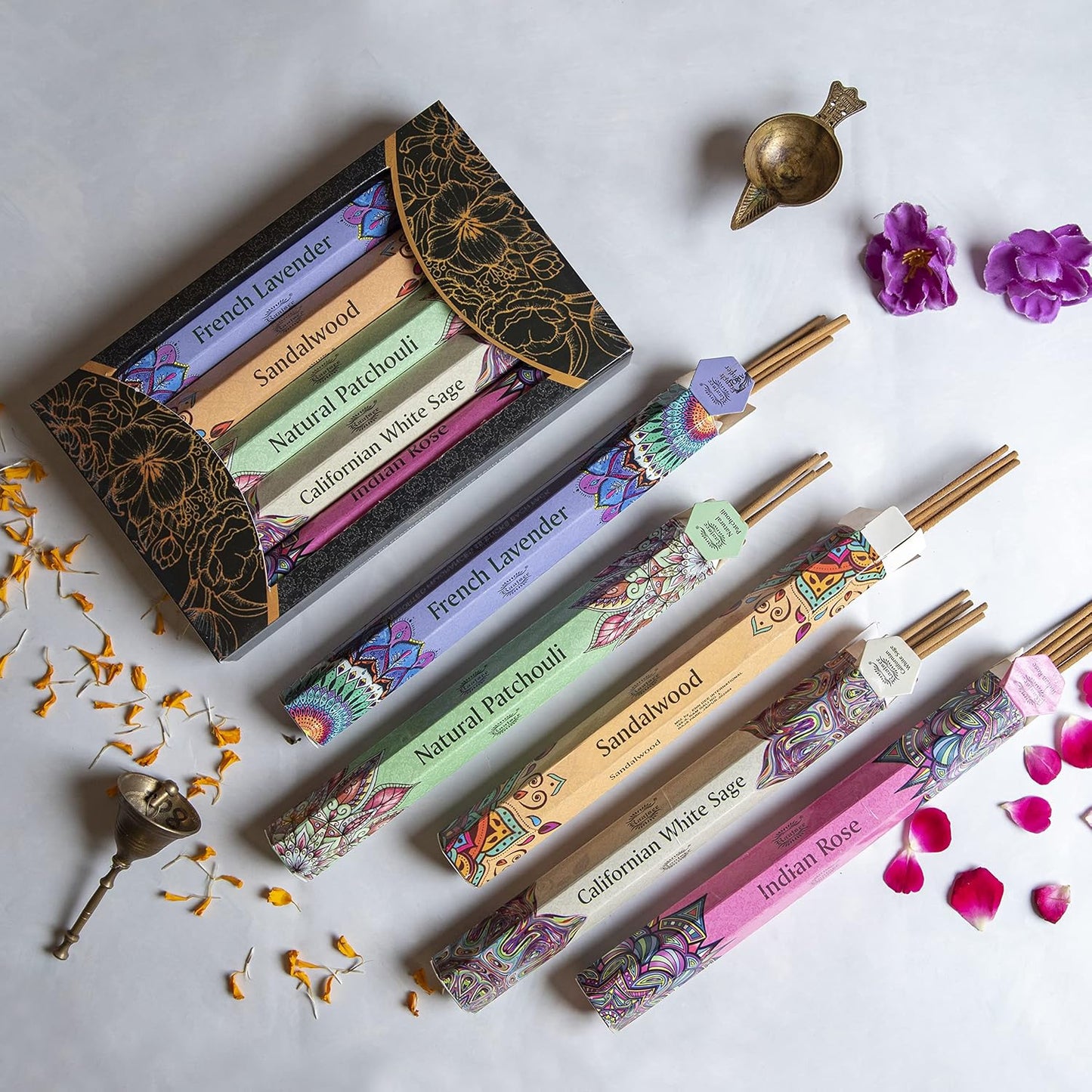 Raajsee Incense Sticks Multipack 15 Sticks x 5 Pack -100% Pure Organic Natural Assorted insense Stick - Hand Rolled Free from Chemicals -Perfect for Church Aromatherapy, Sandalwood,White sage, Rose