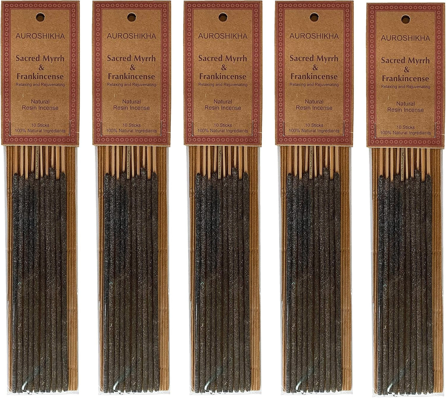 Auroshikha Natural Resin Frankincense Myrrh - Incense Sticks (5 Pack, Total 50 Sticks)