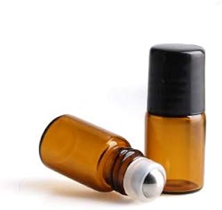 25 Pack Amber Glass Roll On Bottles for Essential Oils,Empty Glass Vial with Stainless Steel Roller Balls Perfume Aromatherapy Travel Roll On Container Lip Gloss (2ml)