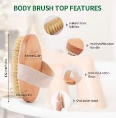 Dry Brushing Body Brush Set 2 Pack — Natural Boar Bristle Exfoliating Brush for Lymphatic Drainage, Cellulite, Blood Circulation & Glowing Skin | Fabric Strap Handle, Wet & Dry Use
