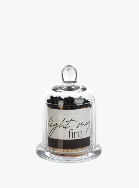Match Cloche with 150 Matches, Decorative Glass Container with Safety Strike, Available in White or Black (Black)