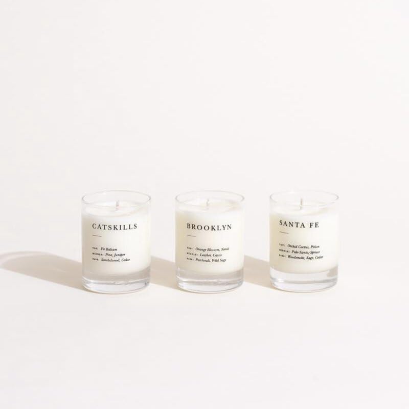 Brooklyn Candle Studio Votive Gift Set - Smoke & Woods - Luxury Scented Mini Candles, Vegan Soy Wax, Hand Poured in The USA, 70 Hour Slow Burn Time, Set of 3-3oz