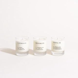 Brooklyn Candle Studio Votive Gift Set - Smoke & Woods - Luxury Scented Mini Candles, Vegan Soy Wax, Hand Poured in The USA, 70 Hour Slow Burn Time, Set of 3-3oz