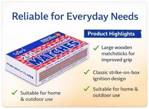 Safety Matches 4 Pack (1000 Count) – Large Strike-on-Box Matches for Kitchen, Camping, Fireplace, Candles – Bulk Matchsticks