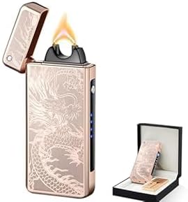 BABOBIU Dragon Lighter Unique Lighter Rechargeable Lighters Windproof Lighters Metal Body Battery Display Big Arc Flame Push Button Fast Charging for Candles Incense Gifts Husband (Golden Dragon)