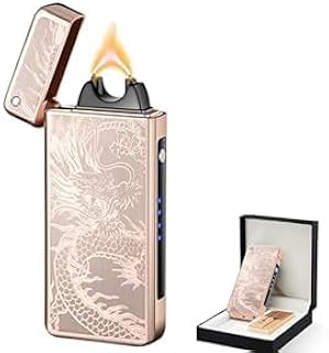 BABOBIU Dragon Lighter Unique Lighter Rechargeable Lighters Windproof Lighters Metal Body Battery Display Big Arc Flame Push Button Fast Charging for Candles Incense Gifts Husband (Golden Dragon)