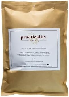 Magnesium Chloride Flakes 8oz – 98% Pure USP Grade, Sourced in USA – Bath Soak, Magnesium Oil Spray DIY, Foot Soaks, Travel Size Resealable Pouch by Practicality Skincare