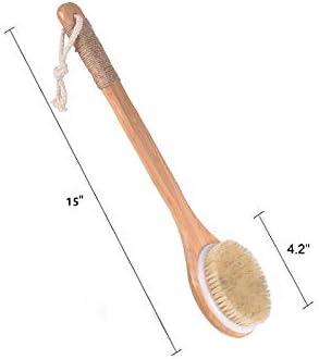Dry Bath Body Brush Back Scrubber with Anti-Slip Long Wooden Handle, Natural Bristles Body Massager, Perfect for Exfoliating, Detox and Cellulite, Blood Circulation, Good for Health