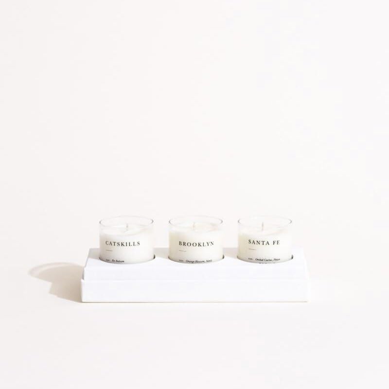 Brooklyn Candle Studio Votive Gift Set - Smoke & Woods - Luxury Scented Mini Candles, Vegan Soy Wax, Hand Poured in The USA, 70 Hour Slow Burn Time, Set of 3-3oz