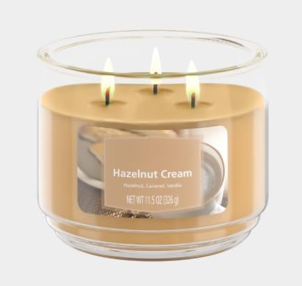 Mainstayes Hazelnut Cream Scented 3-Wick Glass Jar Candle, 11.5 oz [Pack of 2]