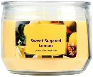 3-Wick Glass Jar Candle, Sweet Sugared Lemon, Yellow, 11.5 oz
