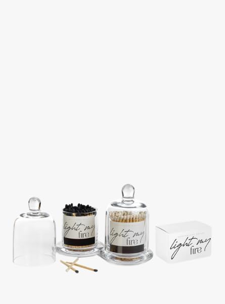 Match Cloche with 150 Matches, Decorative Glass Container with Safety Strike, Available in White or Black (Black)