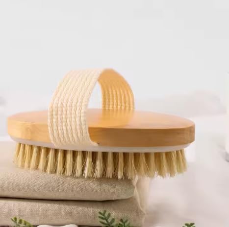 Dry Brushing Body Brush Set 2 Pack — Natural Boar Bristle Exfoliating Brush for Lymphatic Drainage, Cellulite, Blood Circulation & Glowing Skin | Fabric Strap Handle, Wet & Dry Use
