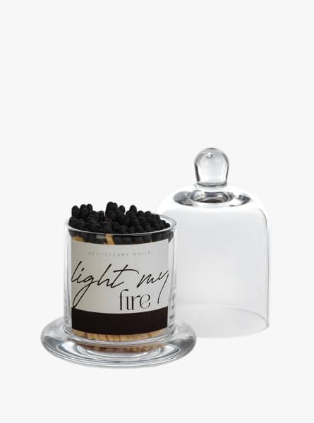 Match Cloche with 150 Matches, Decorative Glass Container with Safety Strike, Available in White or Black (Black)