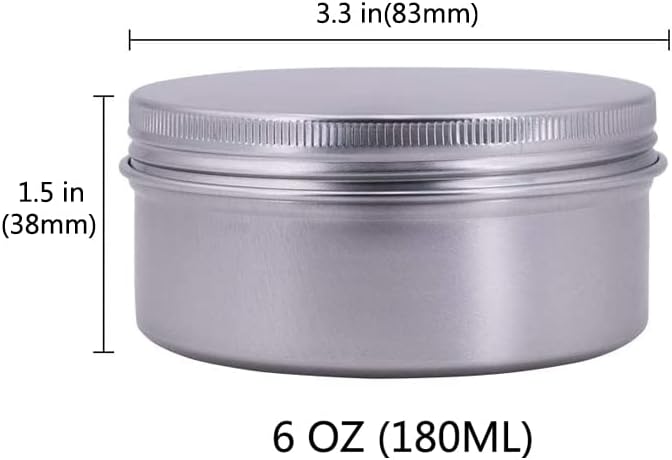 6-Ounce 12 Pack 180ml Empty Silver Round Aluminum Tin Cans Screw Top Metal Tins Aroma Hair Wax Tins Cosmetic Container Organization for Accessories DIY Beauty Salve Crafts Spice Candles