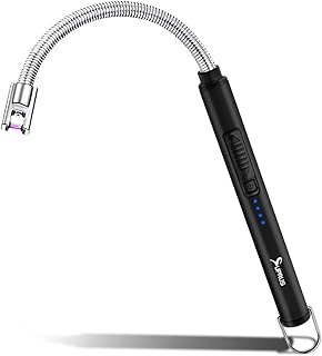 SUPRUS Electric Candle Lighter USB Type C Rechargeable Lighter Steel Shell & Hanging Hook with 360° Flexible Neck (Black)