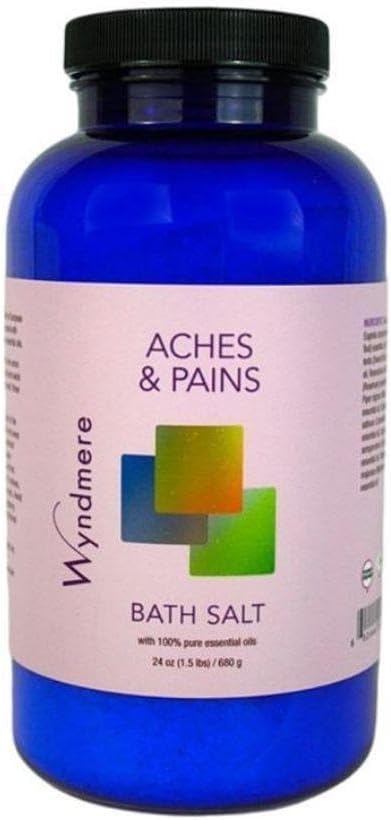 Wyndmere Aches & Pains Bath Salts - Warming Aromatherapy Soak with 100% Pure Essential Oils and European Sea Salt - 24oz