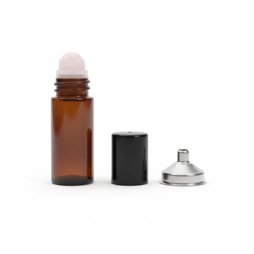 30ml Amber Glass Roll On Bottle with Natural Jade Roller Ball - Refillable