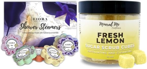 Shower Bombs Aromatherapy - Shower Steamers Vapor Tablets with Natural Essential Oils. Spa Shower, Body Scrub Exfoliator - 12oz Fresh Lemon Sugar Scrub Cubes w/Mango Butter & Shea Butter