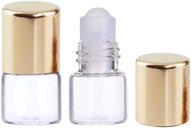 12Pcs Gold Glass Roll on Bottles, 1ml, Refillable Essential Oil Aromatherapy Vials, Mini Roller Container for Cosmetic