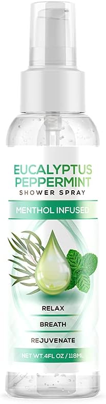 Eucalyptus Peppermint Shower Spray, All Natural Essential Oil for Spa, Steam Room, Linens and Baths, Cool and Refreshing